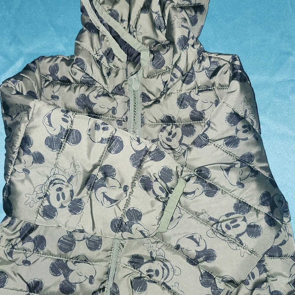 GAP Kids Puffer Jacket - Green with Mickey Mouse Print